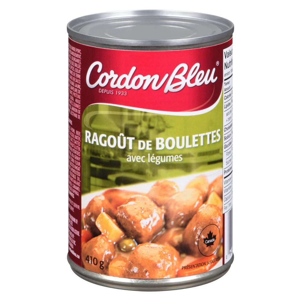 Cordon Bleu Boulettes De Viande En Sauce Aux Légumes, 410 G -- 24 Par Boîte