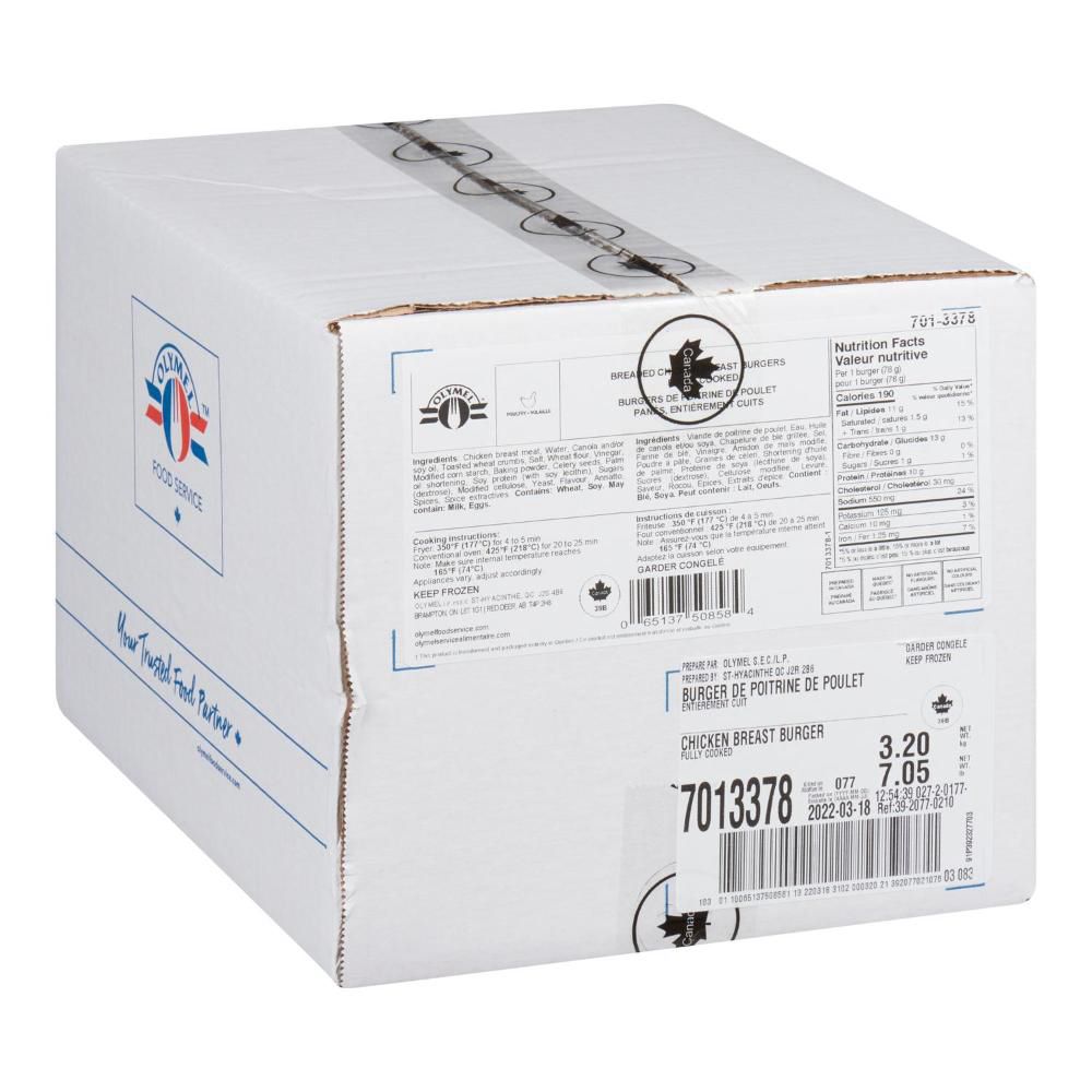 Flamingo Burger De Poitrine De Poulet Pané Rond Entièrement Cuit, 78 G, 3,2 Kg