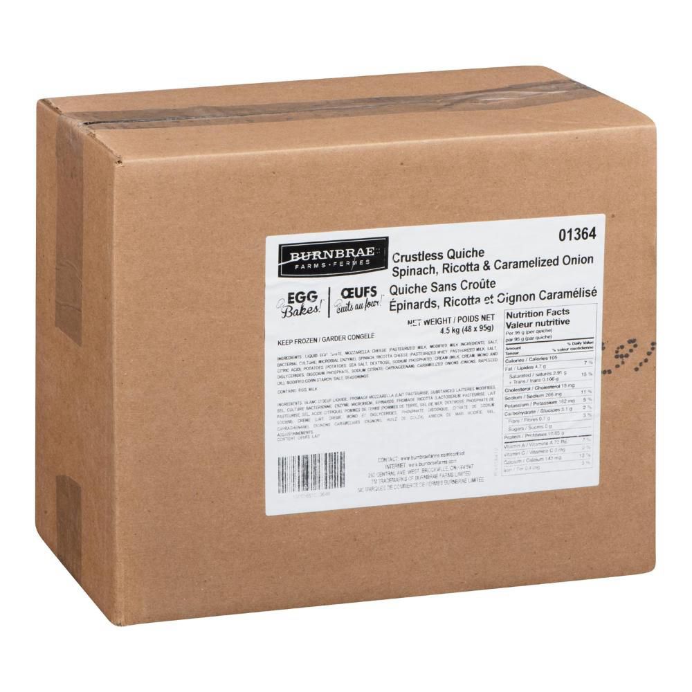 Burnbrae Quiche Sans Croûte Épinards, Ricotta Et Oignons Caramélisés, 95 G -- 48 Par Caisse