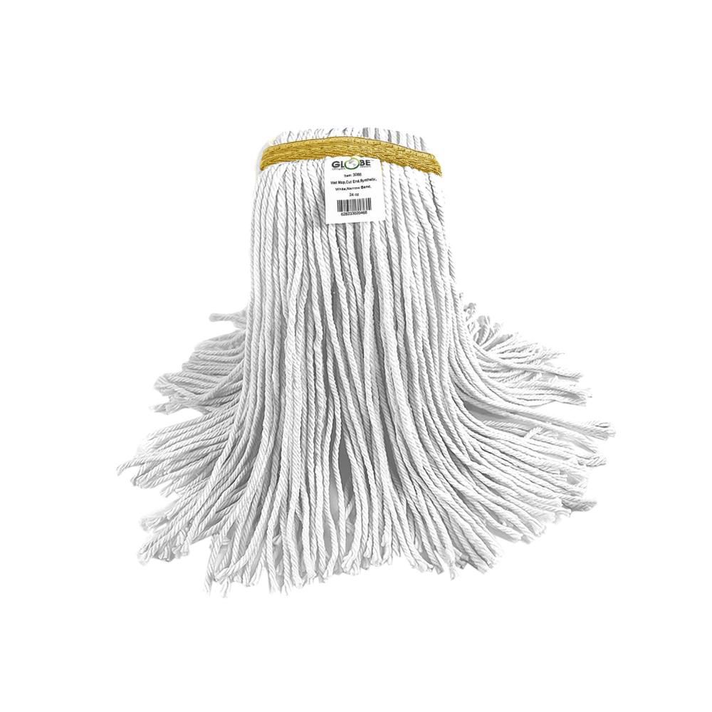 Globe Syn-pro Synthetic Narrow Band Wet White Cut End Mop, 24 Oz Capacity -- 12 Per Case