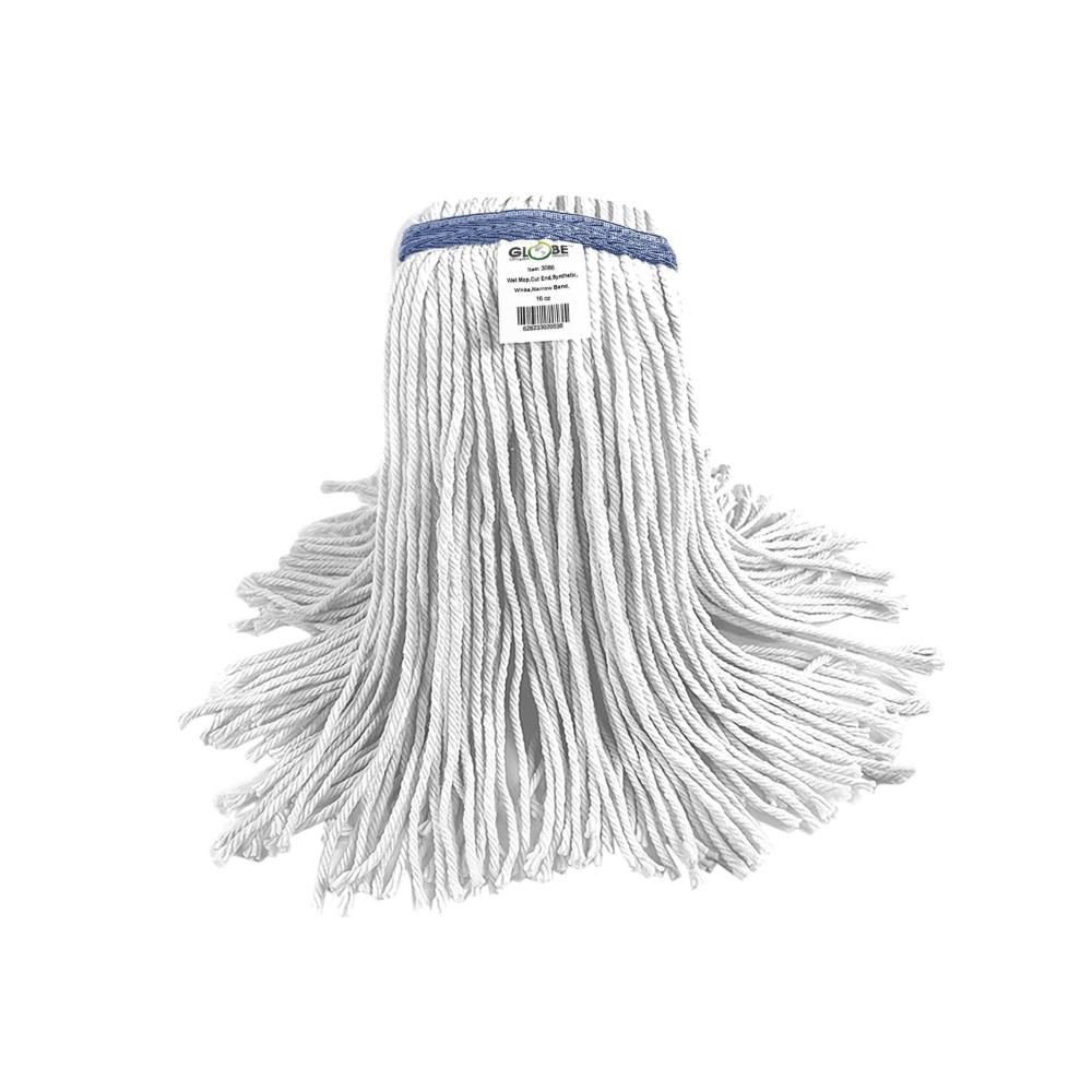 Globe Syn-pro Synthetic Narrow Band Wet White Cut End Mop, 16 Oz Capacity -- 12 Per Case