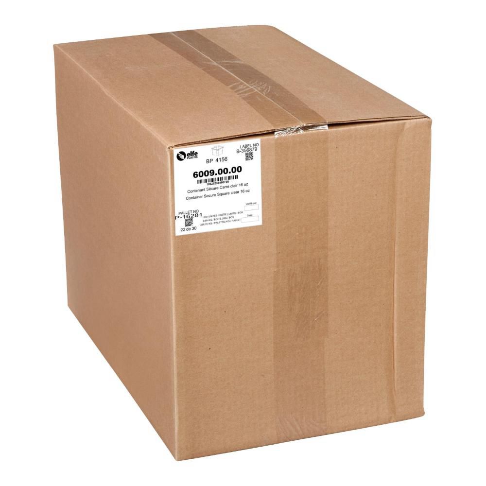 Elfe Plastik Contenant Carré Transparent Sécurisé En Polypropylène De 16 Oz, 500 Unités