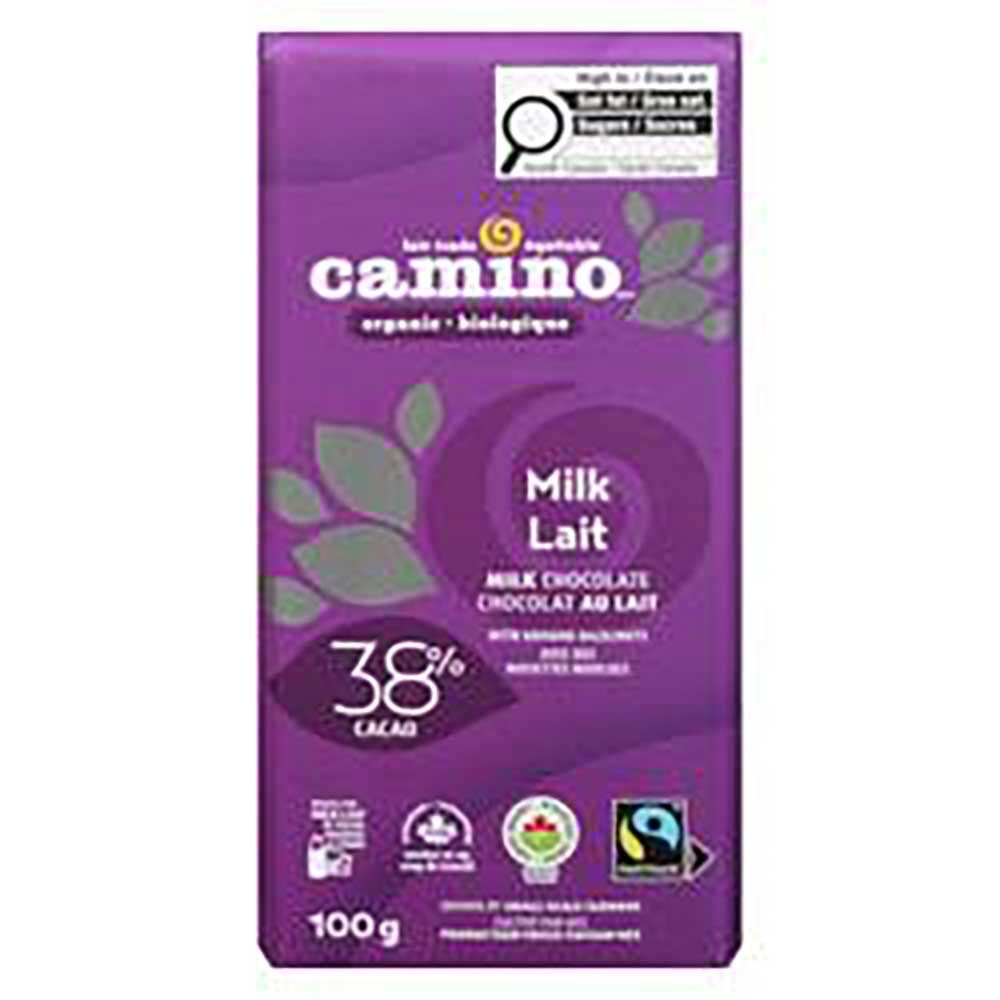 Camino Organic 38 Percent Cacao Milk Chocolate Bar, 100 G -- 12 Per Case