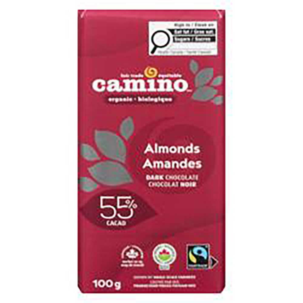 Camino Organic 55 Percent Cacao Almond Dark Chocolate Bar, 100 G -- 12 Per Case