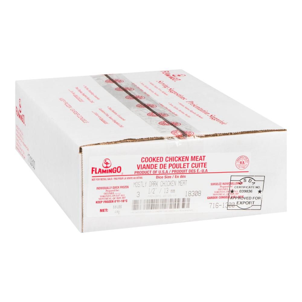 Olymel Basic 1/2 In Iqf Fully Cooked Diced 20 Percent White And 80 Percent Brown Chicken Cubes, 4 Kg