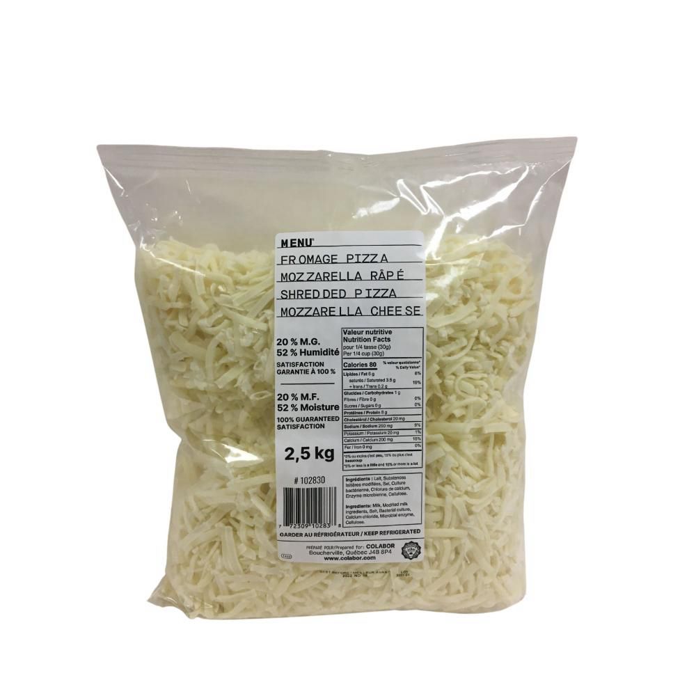Menu 20 Percent Milk Fat Shredded Pizza Mozzarella Cheese, 2.5 Kg -- 4 Per Case