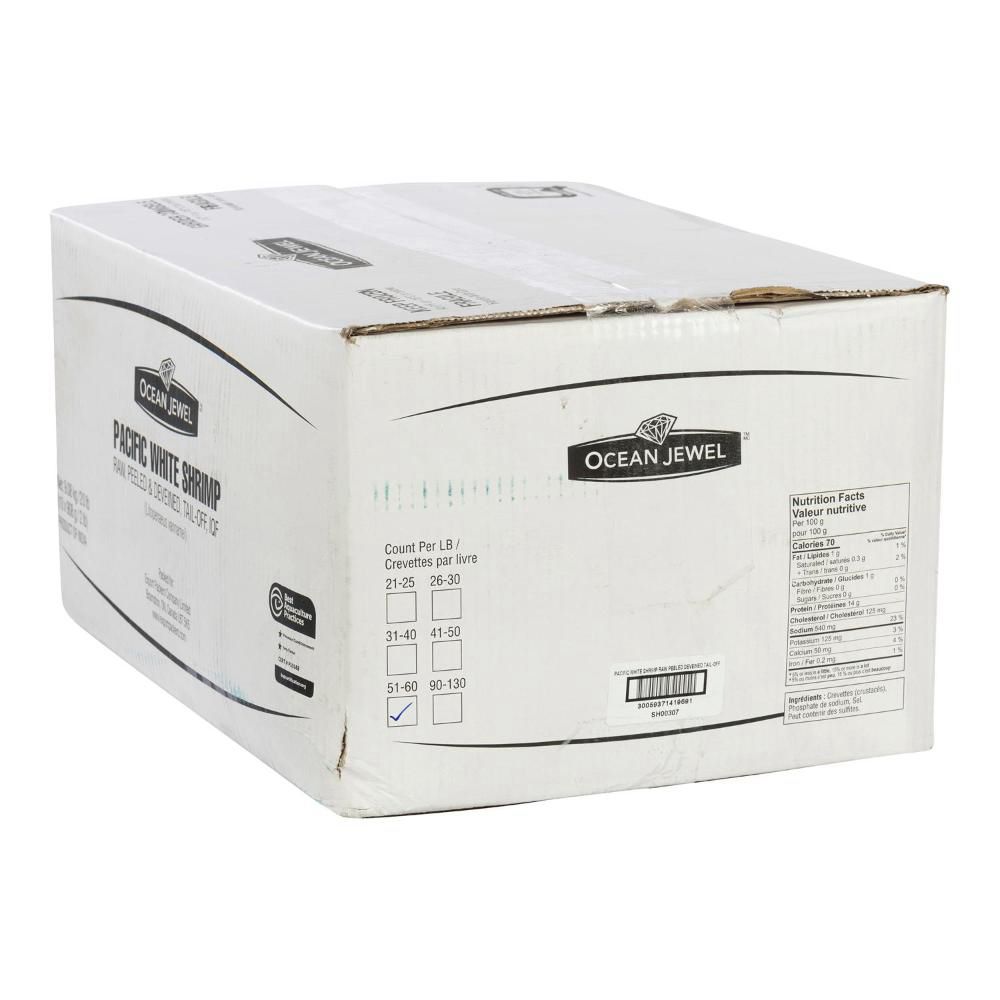 Ocean Jewel White 51-60 Peeled And Deveined Without Tail Raw Shrimp, 907 G -- 10 Per Case
