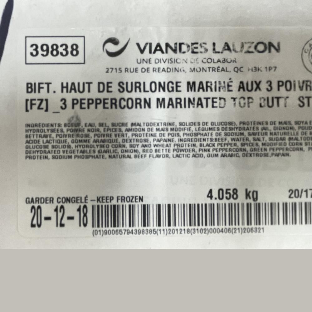 Lauzon Avantage Steak De Surlonge De Bœuf Mariné Aux 3 Poivres, 170 G -- 20 Par Caisse