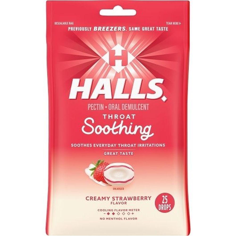 Halls Breezers Throat Soothing Creamy Strawberry Cough Drops, 25 Count -- 48 Per Case