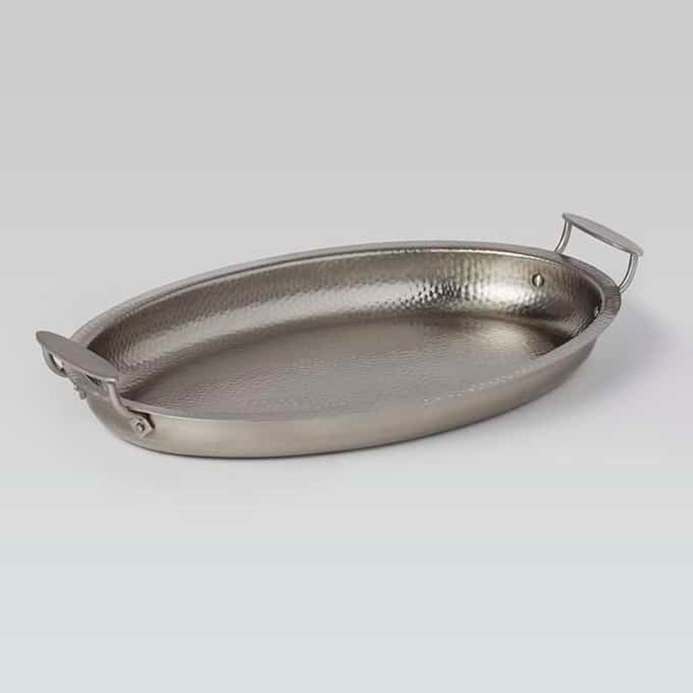 American Metalcraft Hammered Stainless Steel Oval 128 Ounce Serving Pan, 18-1/2 X 12-3/4 X 2 Inch Height