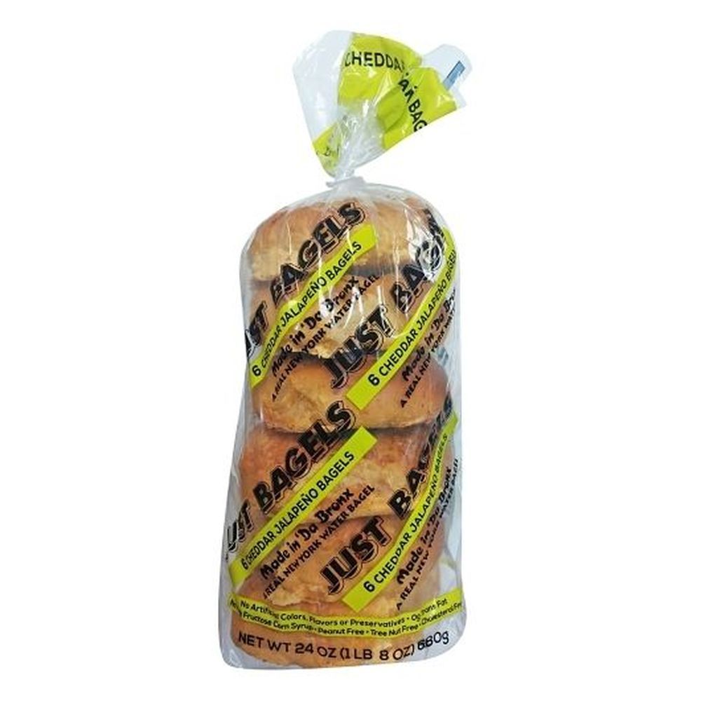 Just Bagels Sliced Cheddar Jalapeno Bagel, 6 Count -- 8 Per Case
