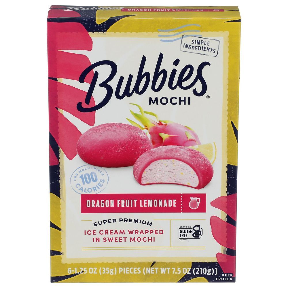 Bubbies Mochi Dragon Fruit Lemonade Super Premium Ice Cream, 7.5 Ounce -- 8 Per Case