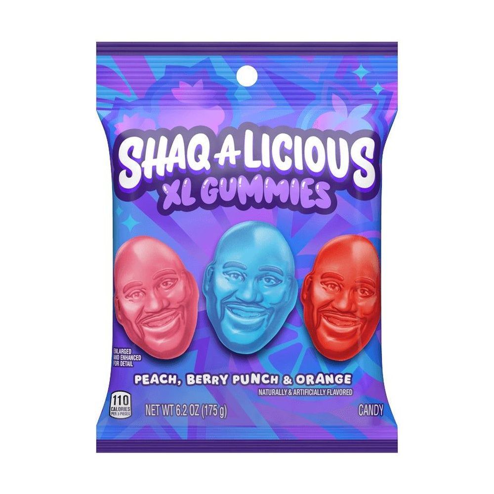 Shaq A Licious Original Peach Orange And Berry Punch Flavors Xl Gummies, 6.2 Ounce -- 12 Per Case