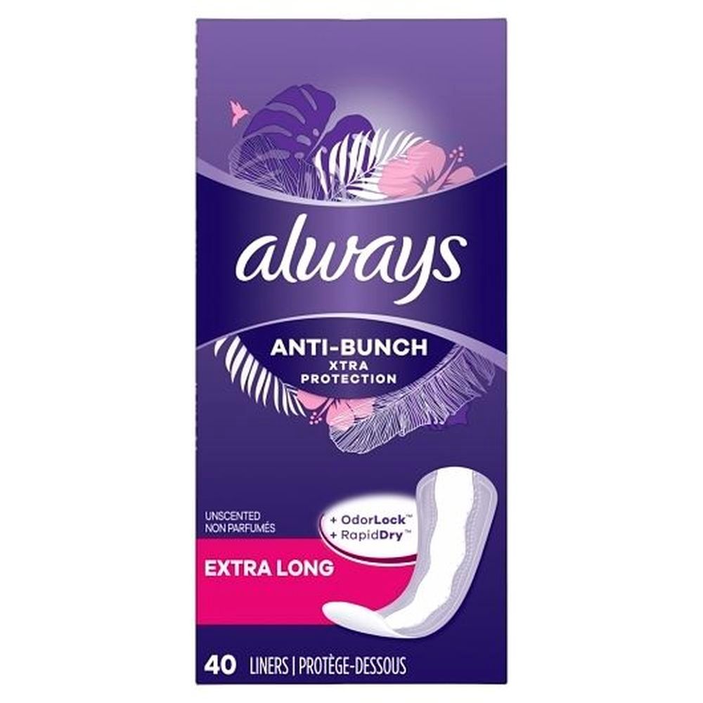Always Anti-bunch Extra Long Daily Liners, 40 Count -- 6 Per Case