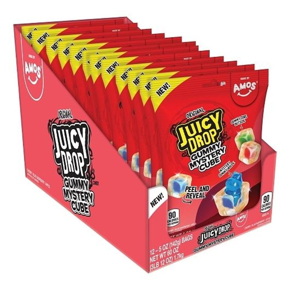 Juicy Drop Original Gummy Mystery Cube - Clip Strip, 5 Ounce Peg Bag -- 12 Per Case