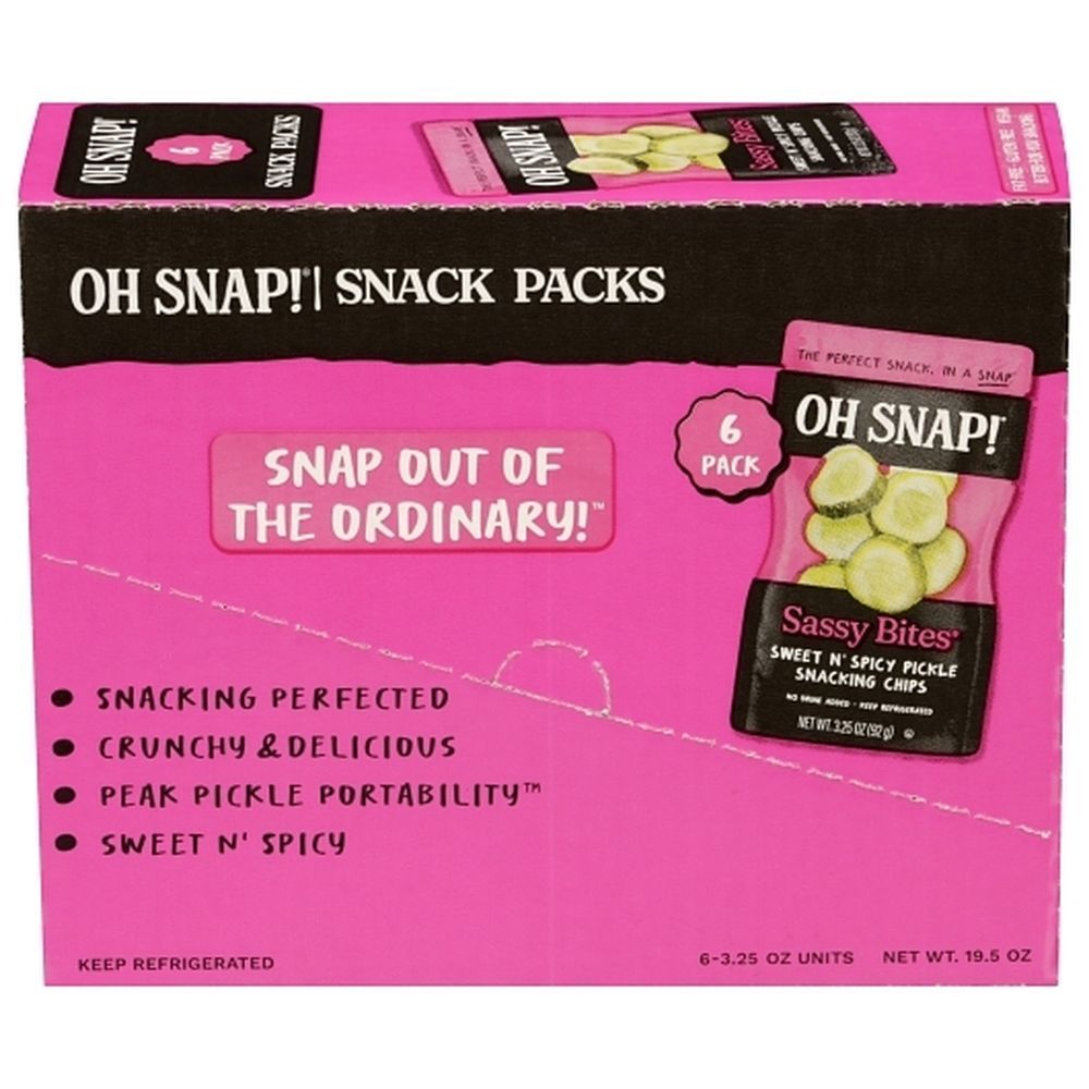 Oh Snap! Sassy Bites Sweet N Spicy Pickle Snacking Chips - Multi Pack, 19.5 Ounce -- 6 Per Case