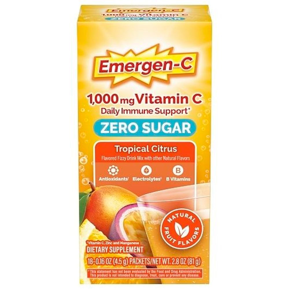 Emergen-c Daily Immune Support Sugar Free Tropical Citrus Powder, 18 Count -- 12 Per Case