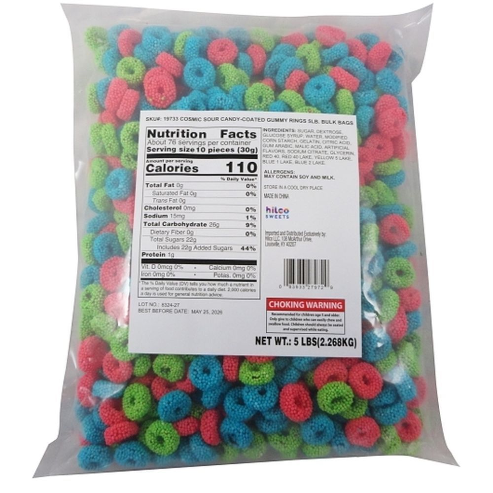 Hilco Sweets Cosmic Sour Candy-coated Gummy Rings - Bulk Bag, 80 Ounce -- 4 Per Case