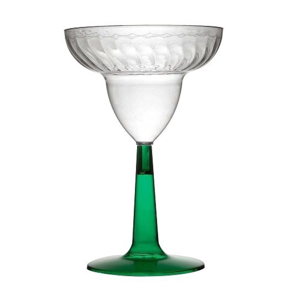Fineline Settings Flairware 12 Ounce Polystyrene Clear Margarita Glass With Green Base, 96 Count