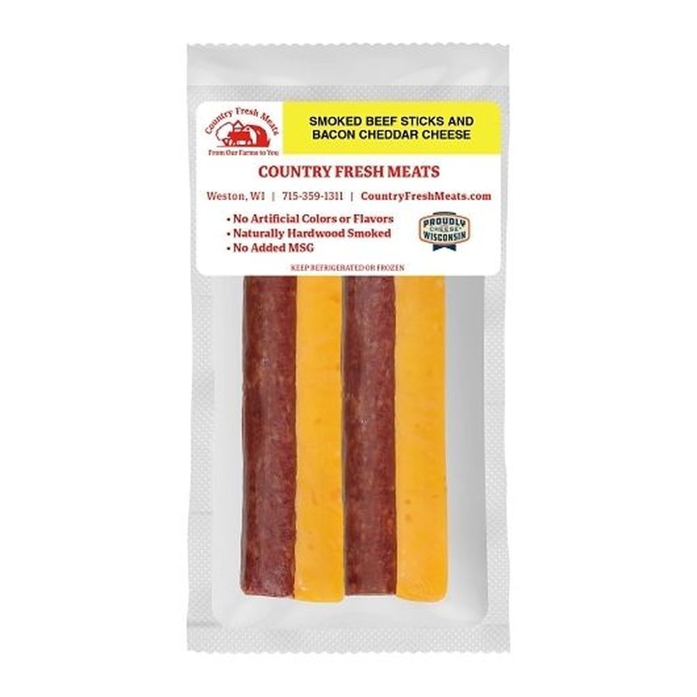 Country Fresh Meats Smoked Beef Sticks And Bacon Cheddar Cheese, 3 Ounce -- 48 Per Case