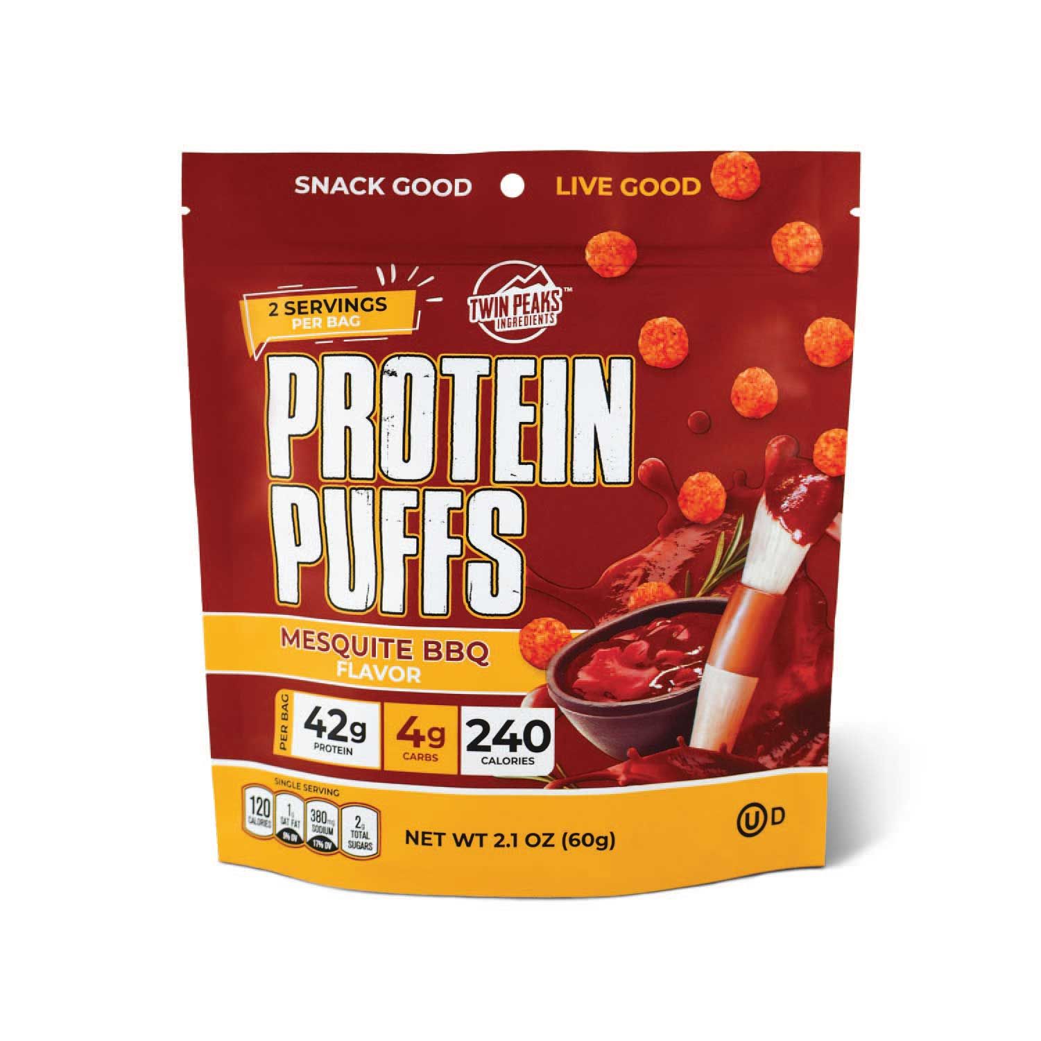 Twin Peaks Ingredients Mesquite Bbq Protein Puffs, 2.1 Ounce -- 12 Per Case