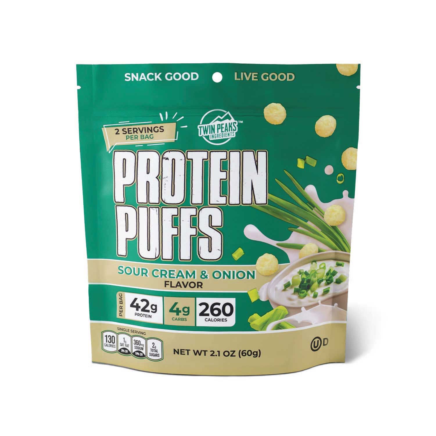 Twin Peaks Ingredients Sour Cream & Onion Protein Puffs, 2.1 Ounce -- 12 Per Case