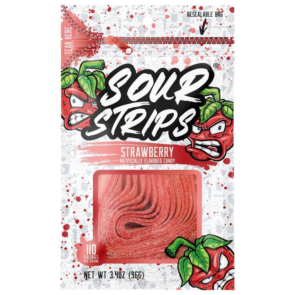 Sour Strips Strawberry Flavored Candy - Peg Bag, 3.4 Ounce -- 144 Per Case