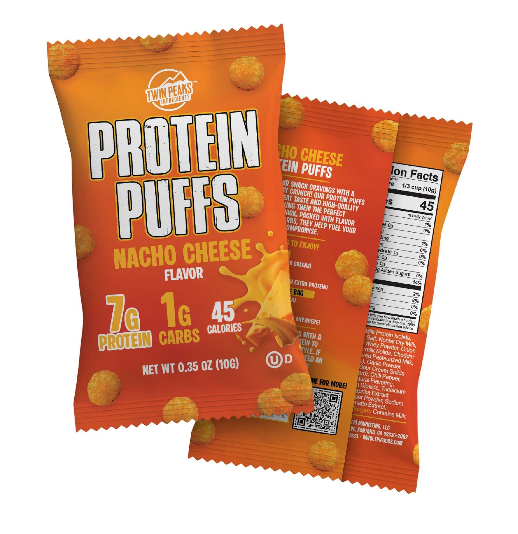 Twin Peaks Ingredients Nacho Cheese Protein Puffs, 10 Grams -- 500 Per Case