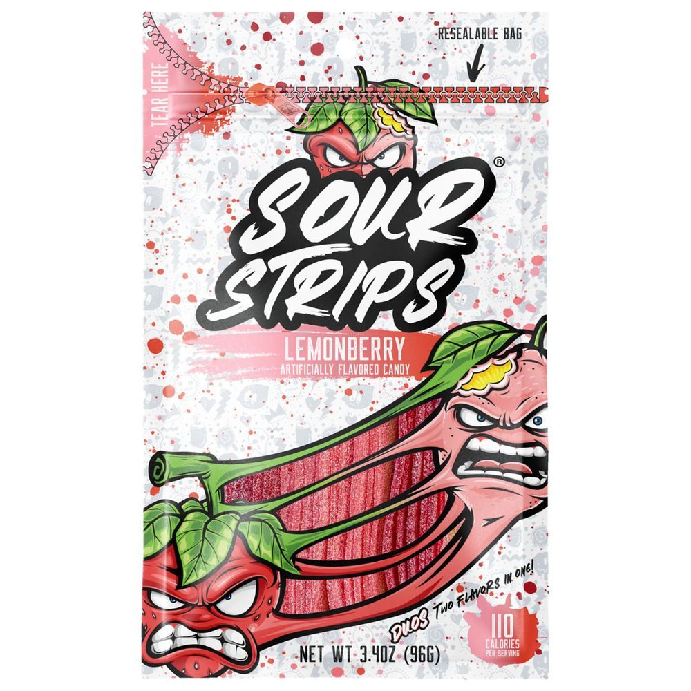 Sour Strips Duos Lemonberry Candy - Peg Bag, 3.4 Ounce -- 50 Per Case