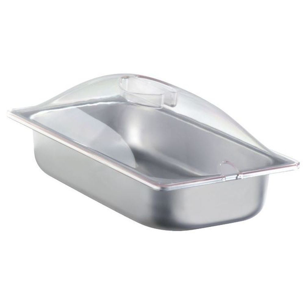 Cadco Stainless Third Size Steam Pan With Clear Polycarbonate Lid, 12 7/8 X 5 X 7 Inch