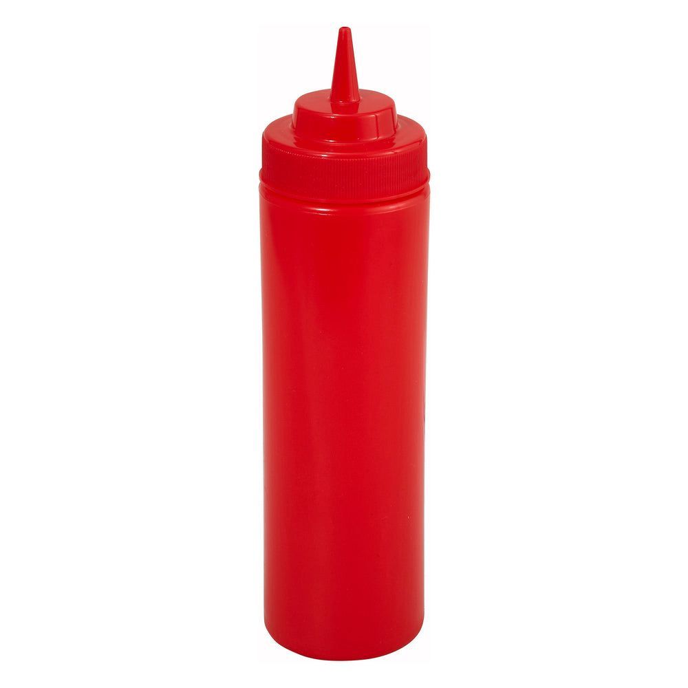 Winco Red Plastic Wide Mouth Squeeze Bottle, 12 Ounce Capacity -- 12 Per Case