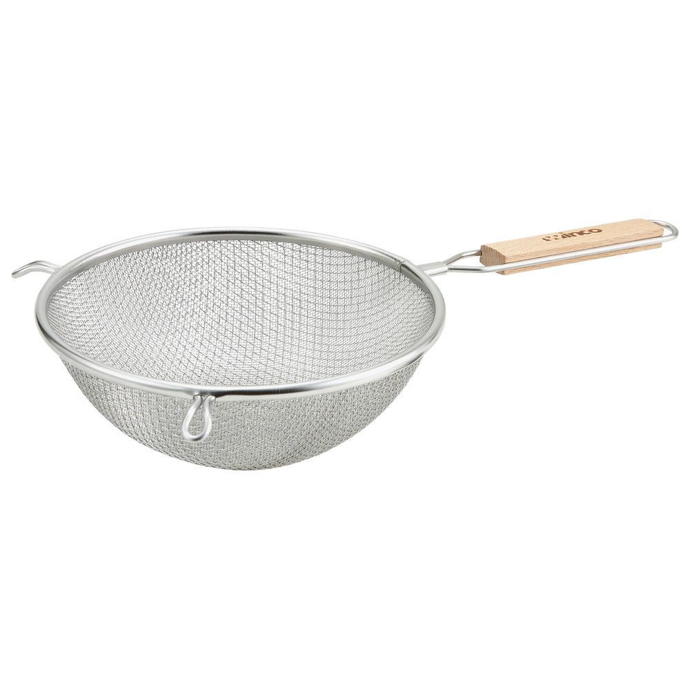 Winco Stainless Steel Double Fine Mesh Strainer, 8 Inch Dia.
