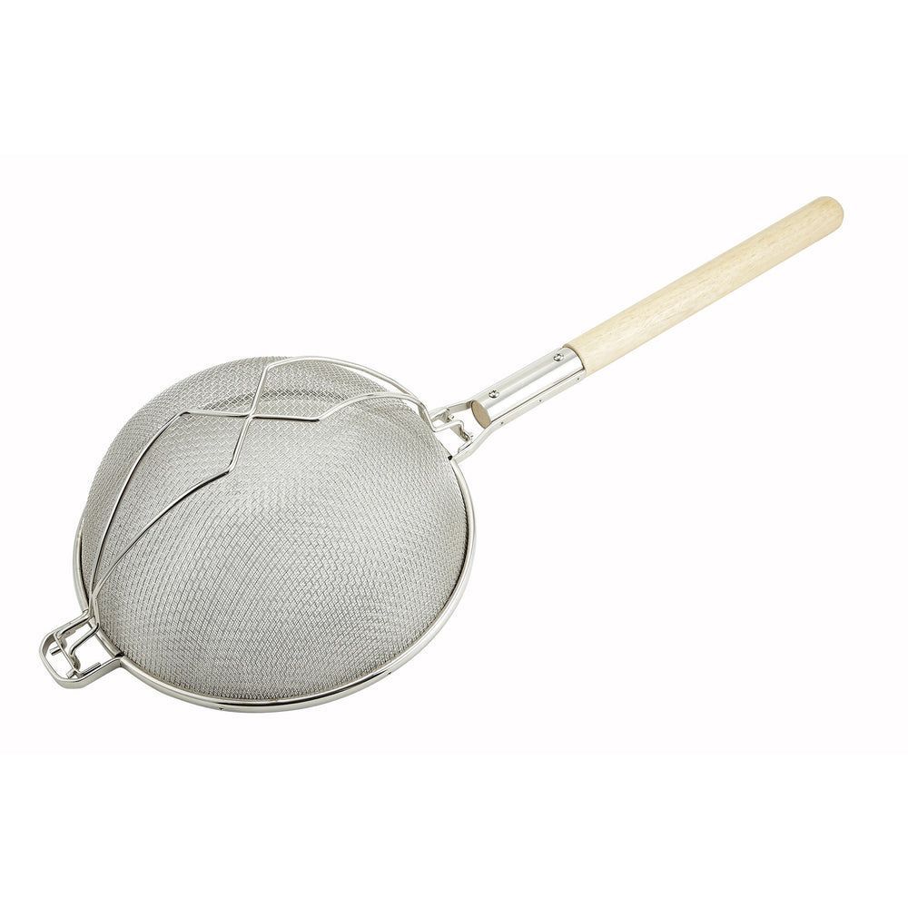 Winco Tinned Reinforced Double Mesh Strainer With Round Handle, 14 Inch