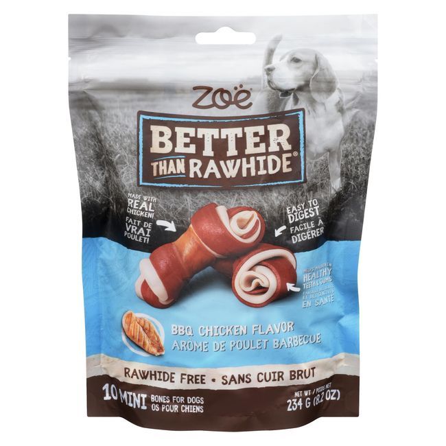 Zoe Better Than Rawhide Bbq Chicken Flavor Bones For Dogs, 234 G -- 9 Per Case