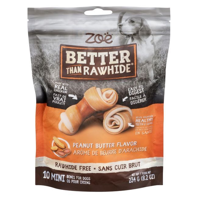 Zoe Better Than Rawhide Peanut Butter Bones For Dogs, 234 G -- 9 Per Case