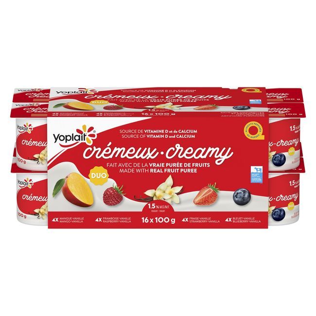 Yoplait 100 G De Yogourt Crémeux Duo À 1,5 % De Matière Grasse Laitière Assortiment, 16 Unités -- 3 Par Boîte
