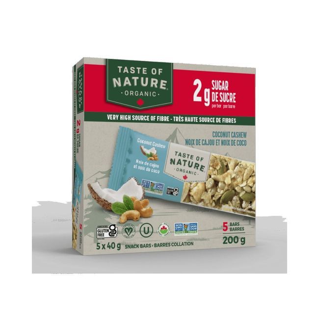 Taste Of Nature Barre De Collation Biologique À La Noix De Coco Et Aux Noix De Cajou, 40 G -- 30 Par Boîte