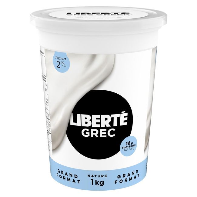 Liberte 2 Percent Milk Fat Plain Greek Yogurt, 1 Kg -- 6 Per Case