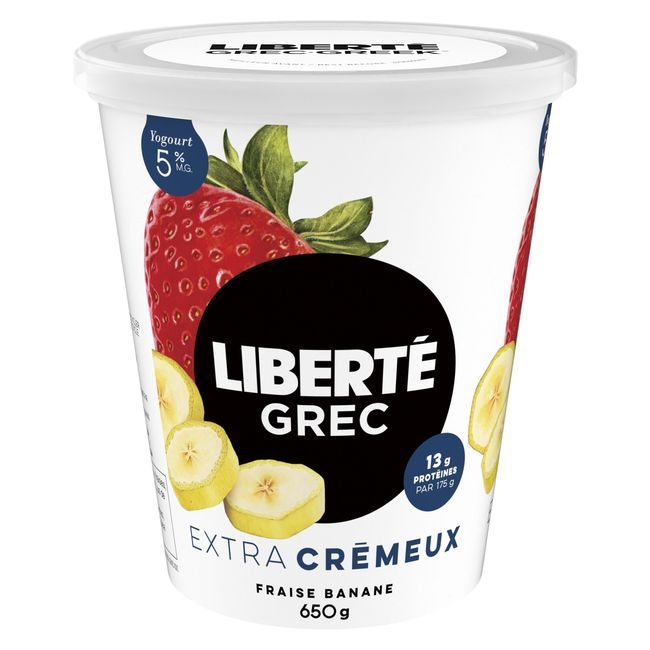 Liberte 5 Percent Milk Fat Strawberry Banana Extra Creamy Greek Yogurt, 650 G -- 6 Per Case