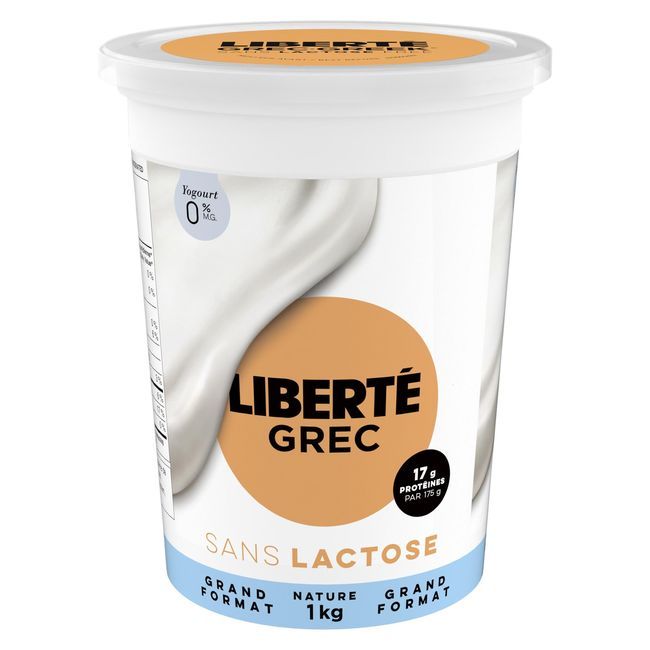 Liberte 0 Percent Milk Fat Lactose Free Plain Greek Yogurt, 1 Kg -- 6 Per Case