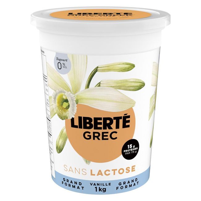 Liberte 0 Percent Milk Fat Lactose Free Vanilla Greek Yogurt, 1 Kg -- 6 Per Case