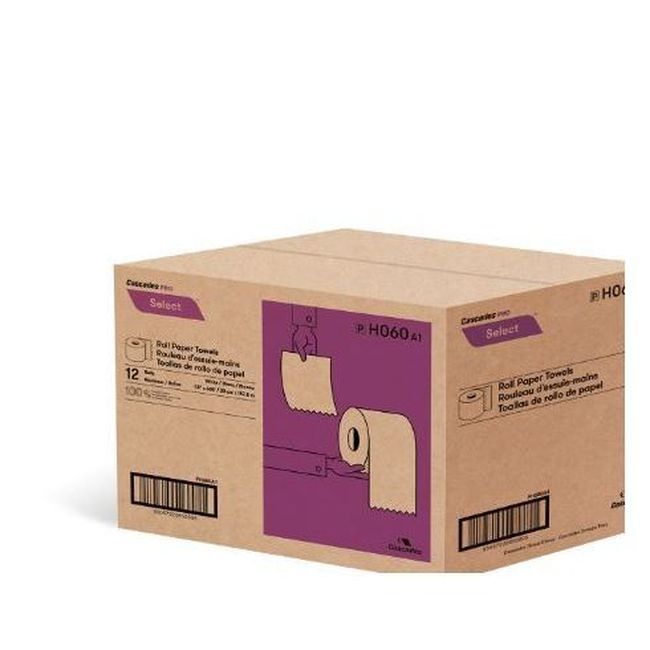 Cascades Rouleau De Papier Essuie-tout Blanc Pro Select, 1 Épaisseur, 8 Po X 600 Pi -- 12 Par Boîte