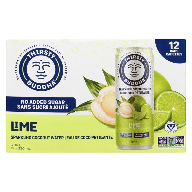 Thirsty Buddha Eau De Coco Pétillante Au Citron Vert, 330 Ml -- 12 Par Boîte