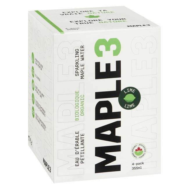 Maple 3 Organic Lime Sparkling Maple Water, 355 Ml -- 24 Per Case