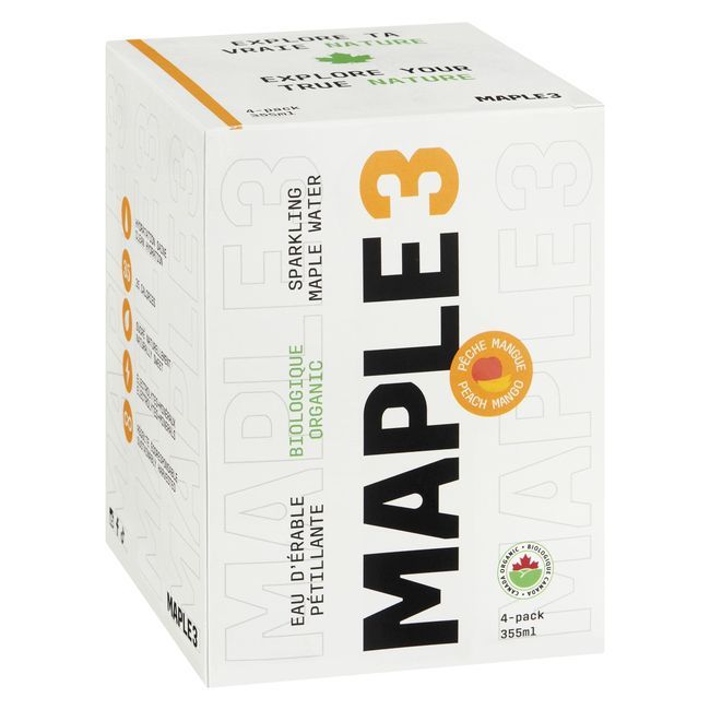 Maple 3 Organic Peach Mango Sparkling Maple Water, 355 Ml -- 24 Per Case