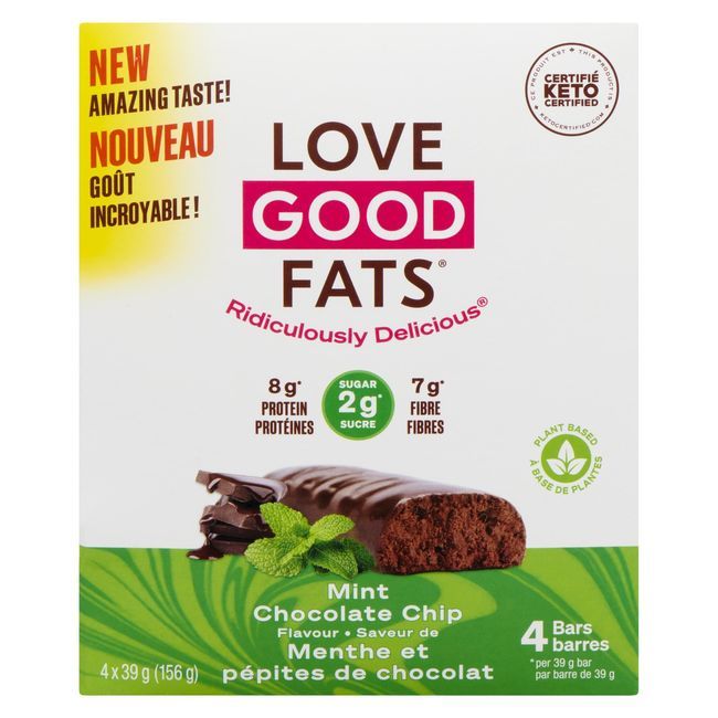 Love Good Fats Barre Protéinée Aux Pépites De Chocolat Et À La Menthe, 39 G, 4 Unités -- 48 Par Boîte