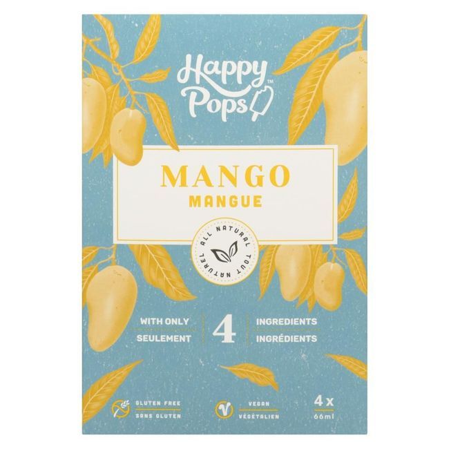 Happy Pops All Natural 66 Ml Mango Ice Pops, 4 Count -- 8 Per Case