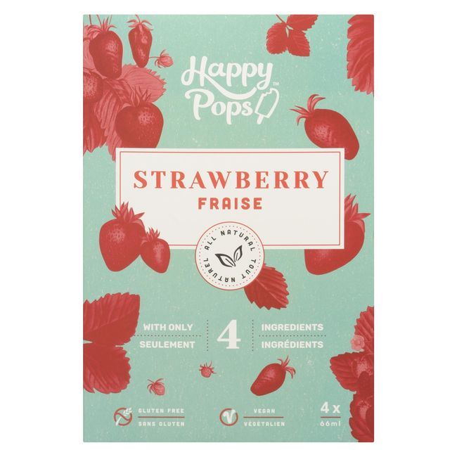 Happy Pops All Natural 66 Ml Strawberry Ice Pops, 4 Count -- 8 Per Case