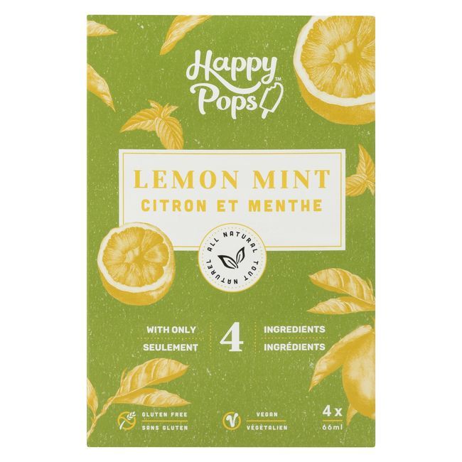 Happy Pops All Natural 66 Ml Lemon Mint Ice Pops, 4 Count -- 8 Per Case