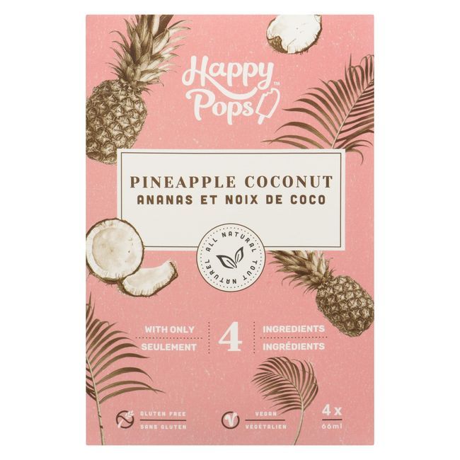 Happy Pops All Natural 66 Ml Pineapple Coconut Ice Pops, 4 Count -- 8 Per Case